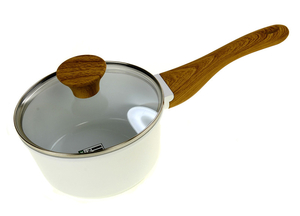 Литoй алюминиевый ковш с керамическим покрытием 1 л,  ,  белый-бежевый #1684302