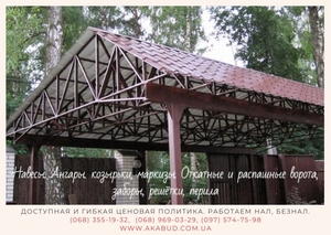 Навесы. Ангары. Козырьки,  маркизы. Откатные и распашные ворота,  заборы,  решётки,  #1720820
