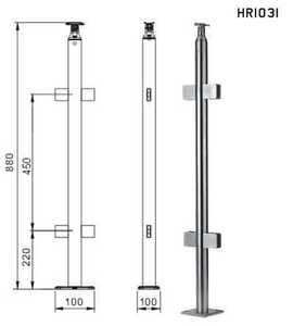 балясина металева н/ж під скло HR1031 #1731224