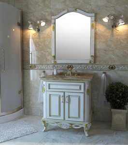 Тумба під умивальник Троянда 80 з раковиною та мармуровою стільницею #1741606