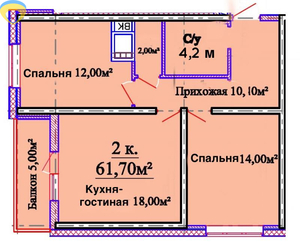 Продажа квартиры 2-комн.,  61.7 кв. м.,  Толбухина,  Таирова,  Киевский #1743017